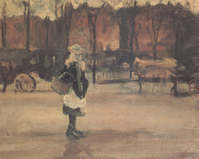 A Girl in the Street,Two Coaches in the Background (nn04)